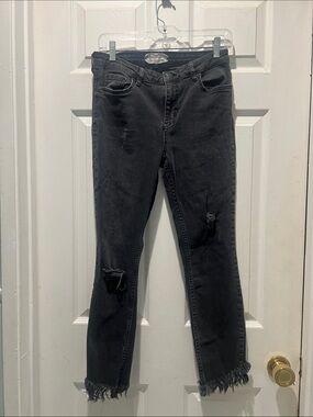 Free People Black Skinny Jeans with Frayed Hem